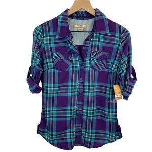 NWT 100% Cotton Plaid 1/2 Sleeve Top Juniors Arizona Jean Co.